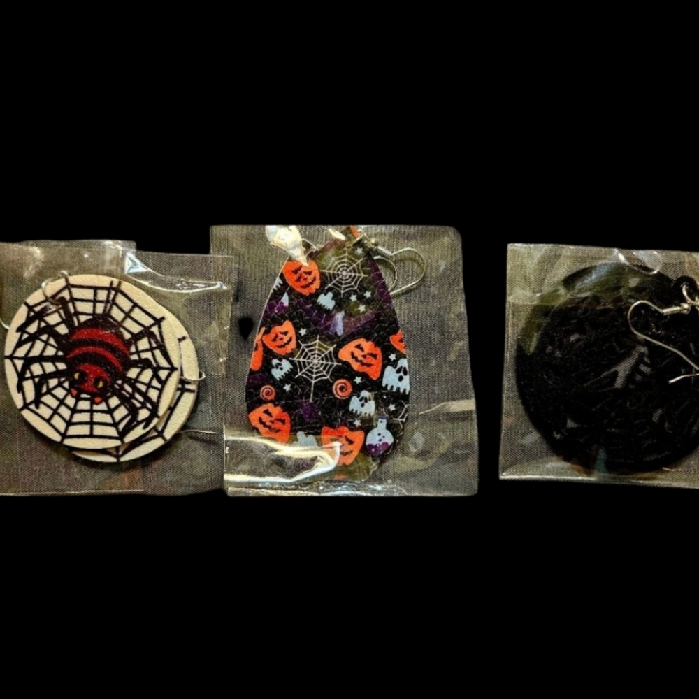 Faux Leather Halloween Spider Web Earrings- Set of 3